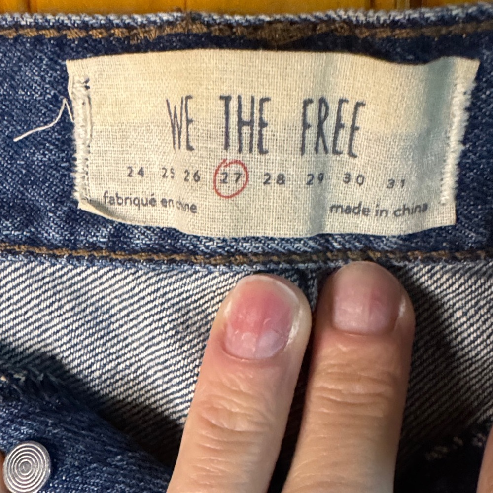 We The Free Dark Blue Frayed Jean Shorts - Picture 2 of 5
